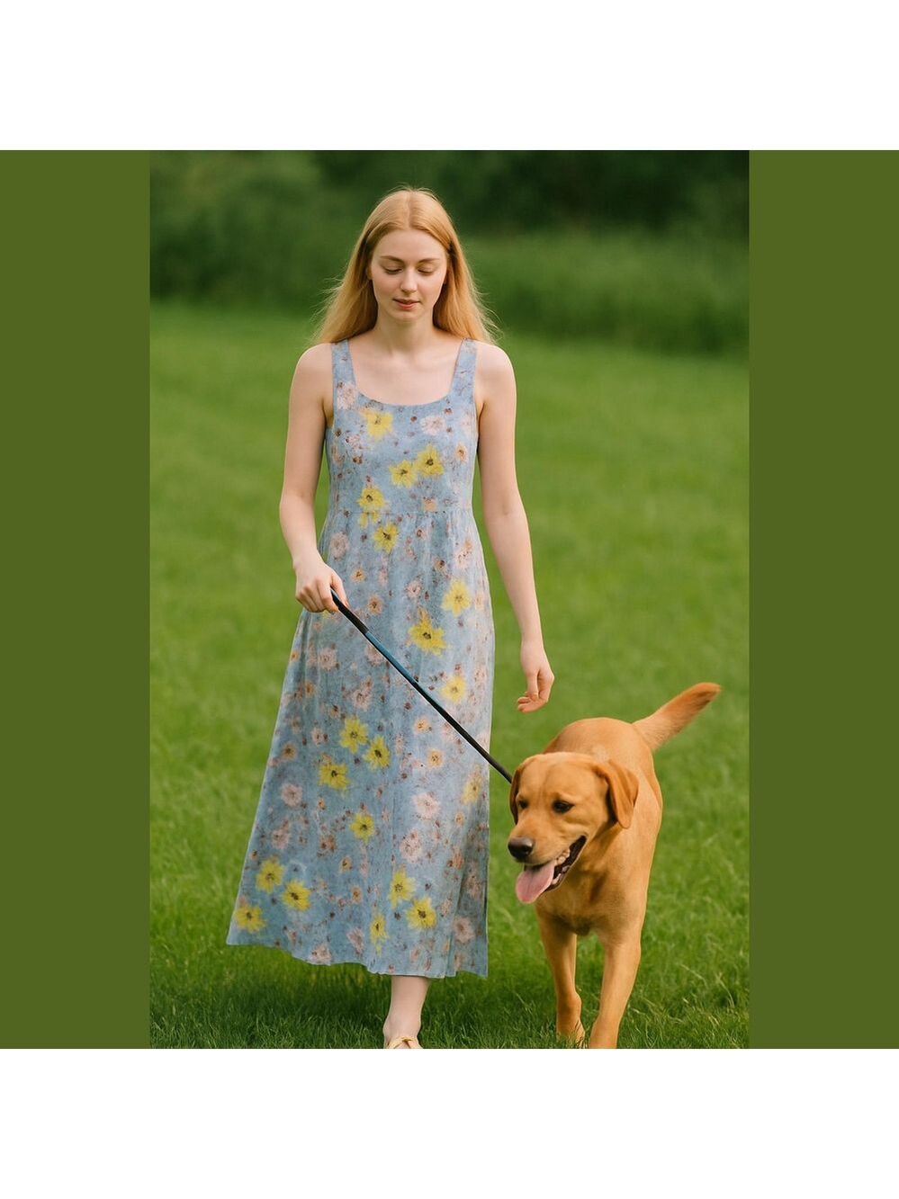Vintage Floral Overall Dress Blue Sleeveless Made in USA cottagecore granny
